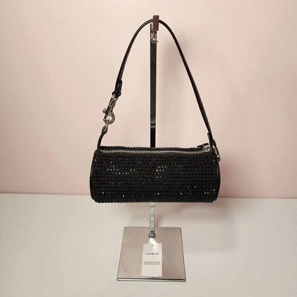 NWT COACH CX208 Nolita Barrel Crystal Bag Black Crystal Fabric